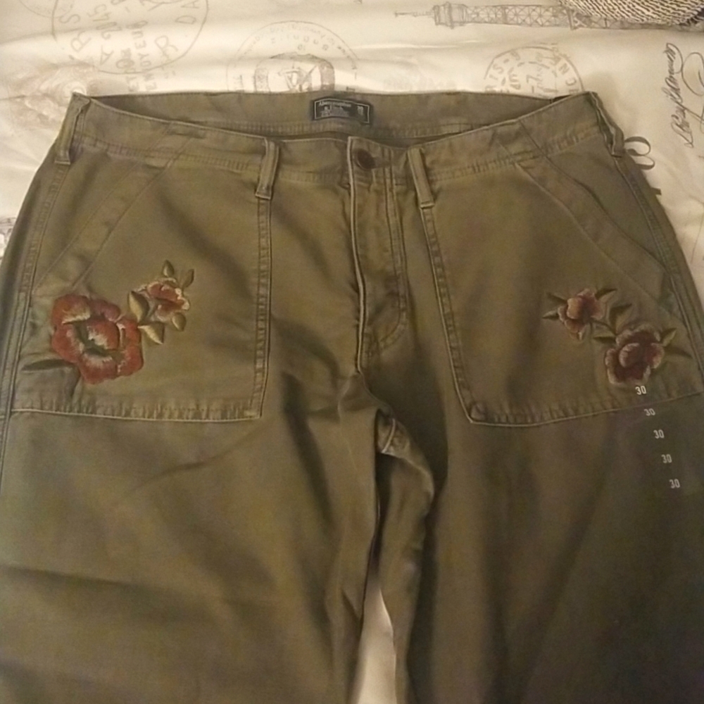 Abercrombie and Fitch Embroidered Khakis